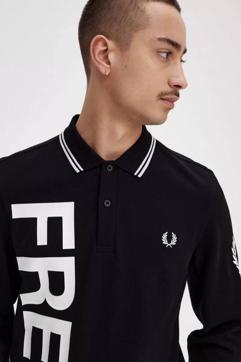 camisa de manga larga con gráfico llamativo de fred perry para hombre color negro