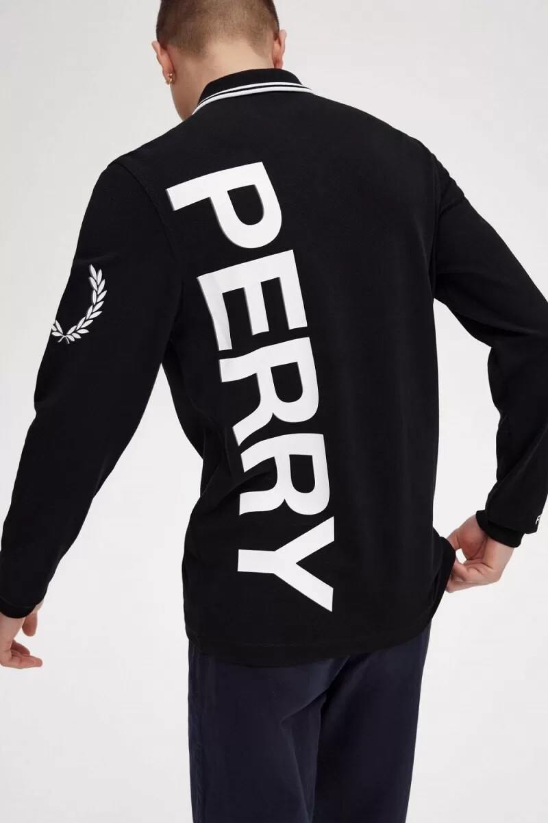 camisa de manga larga con gráfico llamativo de fred perry para hombre color negro
