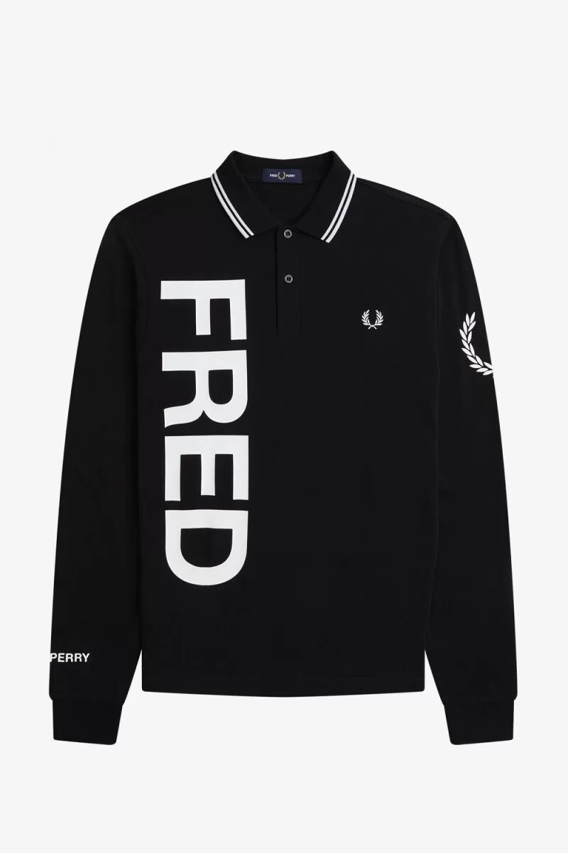 camisa de manga larga con gráfico llamativo de fred perry para hombre color negro