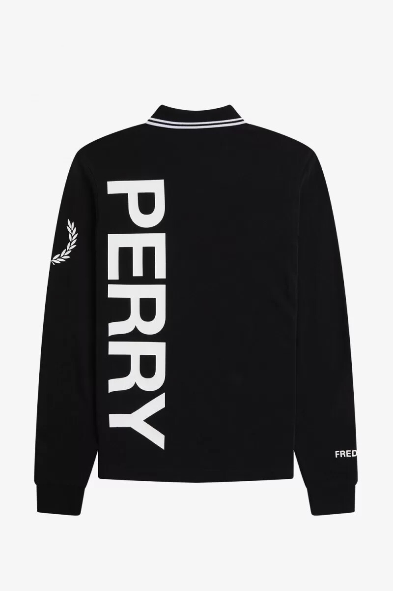 camisa de manga larga con gráfico llamativo de fred perry para hombre color negro