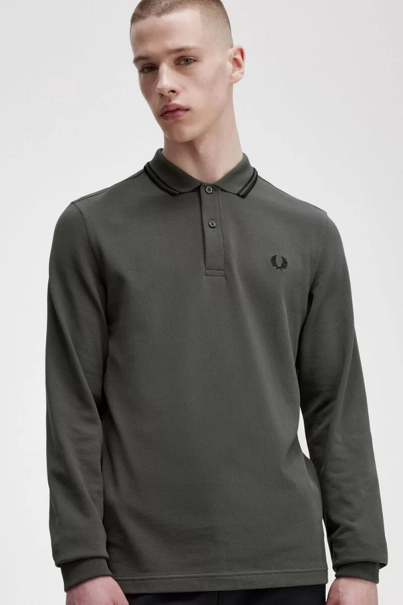 camisa fred perry m3636 para hombre verde campo y negro