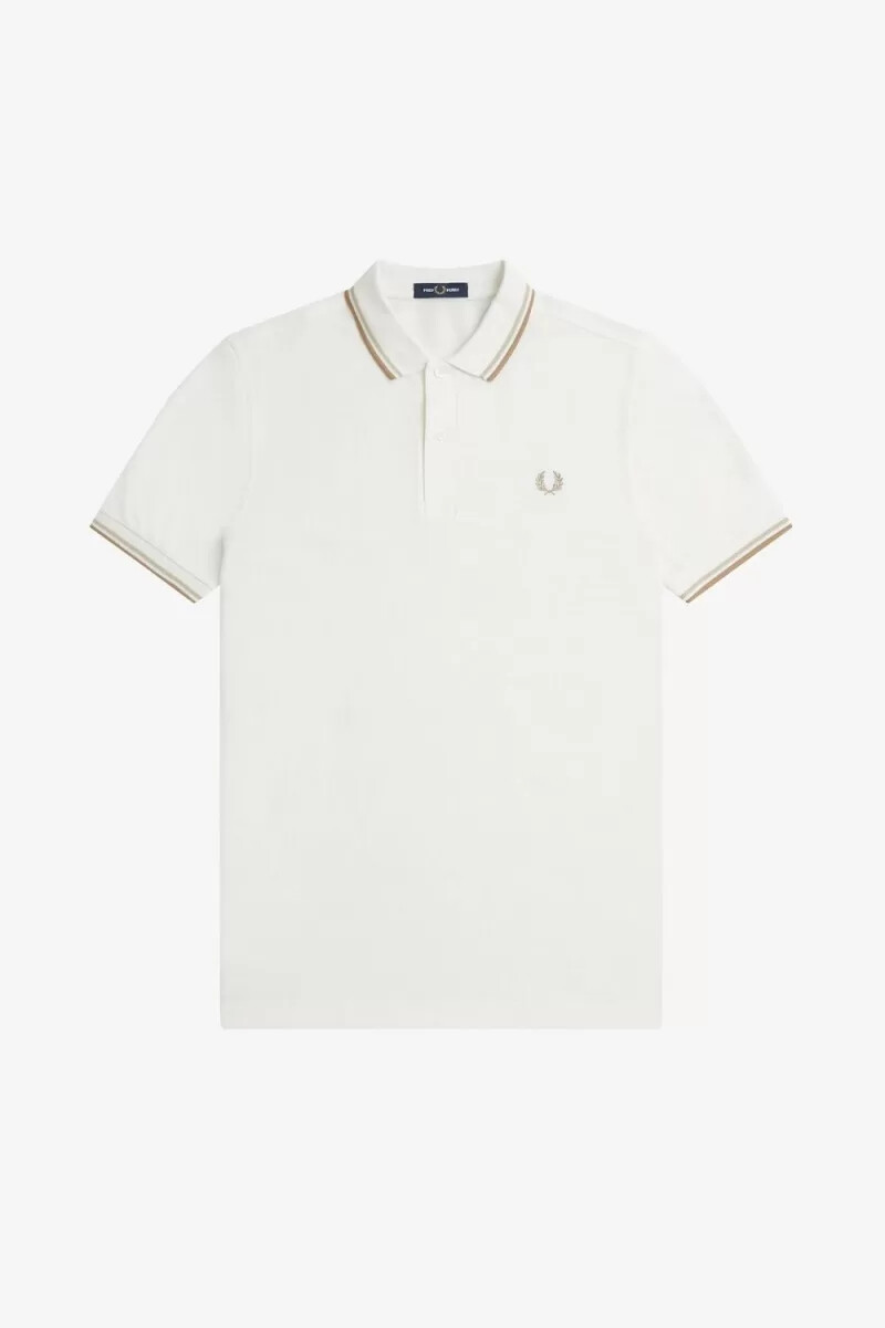 camisa fred perry m3600 para hombre color blanco nieve y verde avena