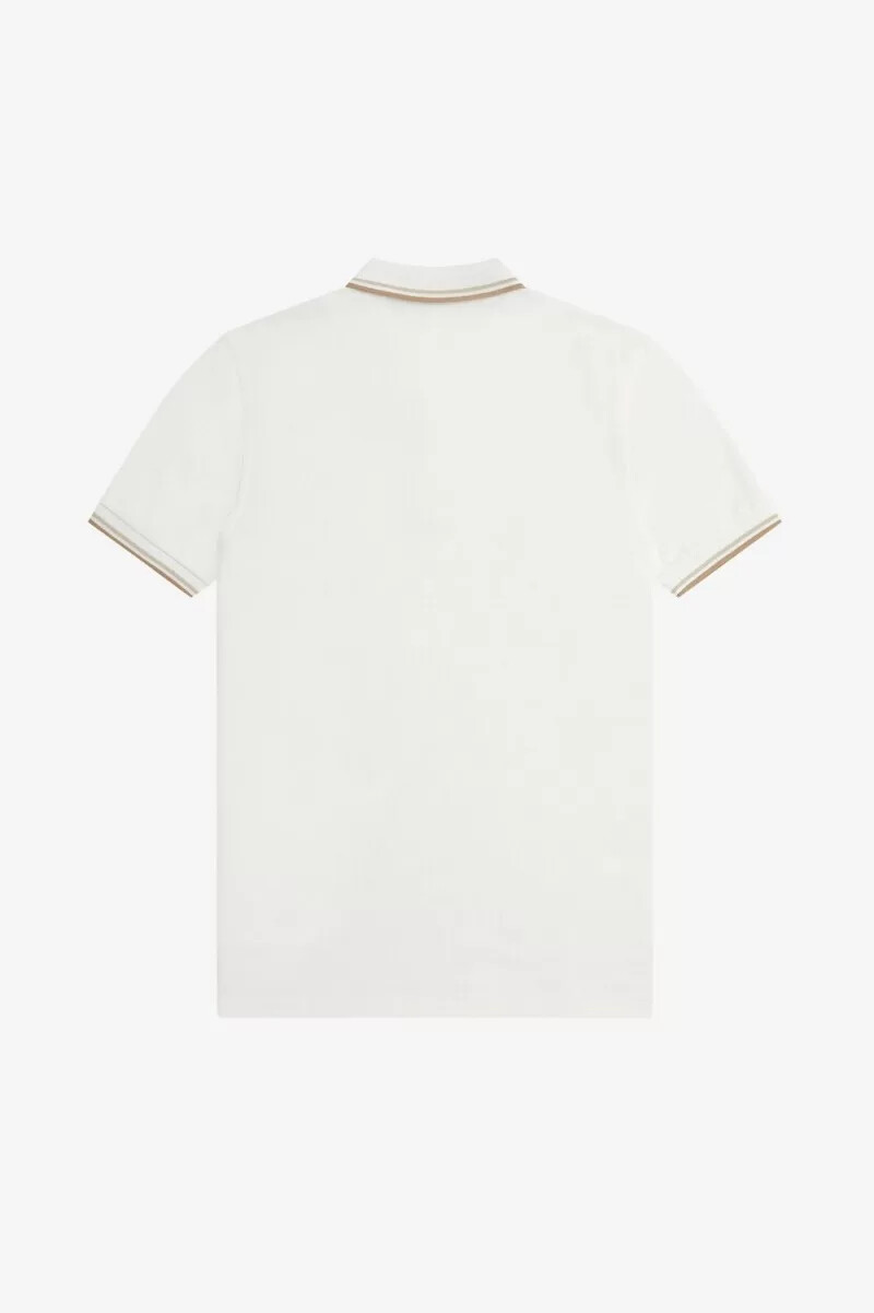 camisa fred perry m3600 para hombre color blanco nieve y verde avena