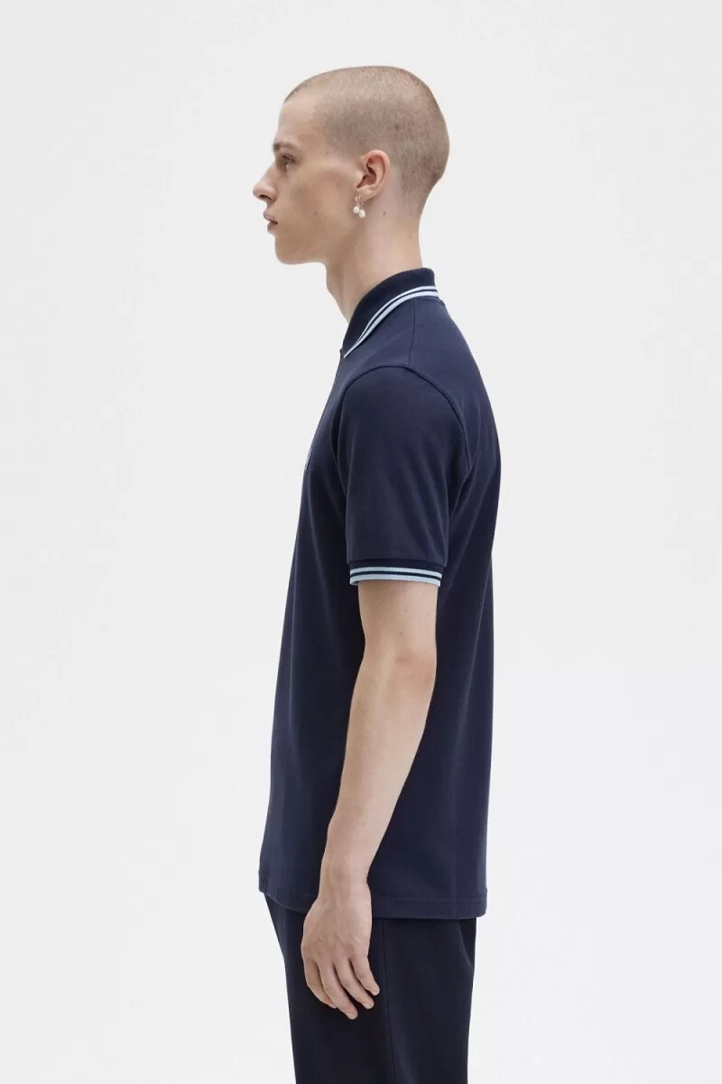 camisa fred perry m12 para hombre azul marino aguamarina