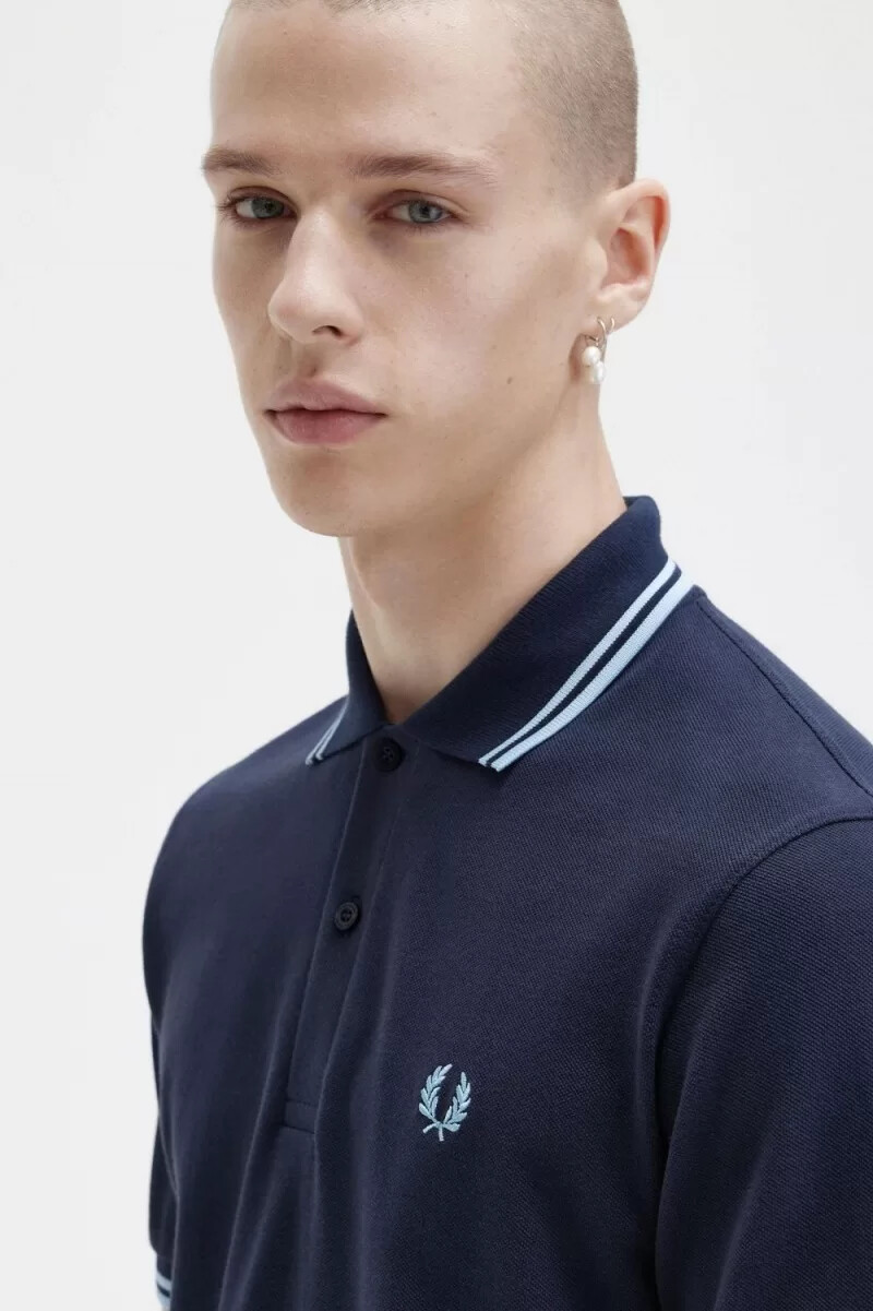 camisa fred perry m12 para hombre azul marino aguamarina