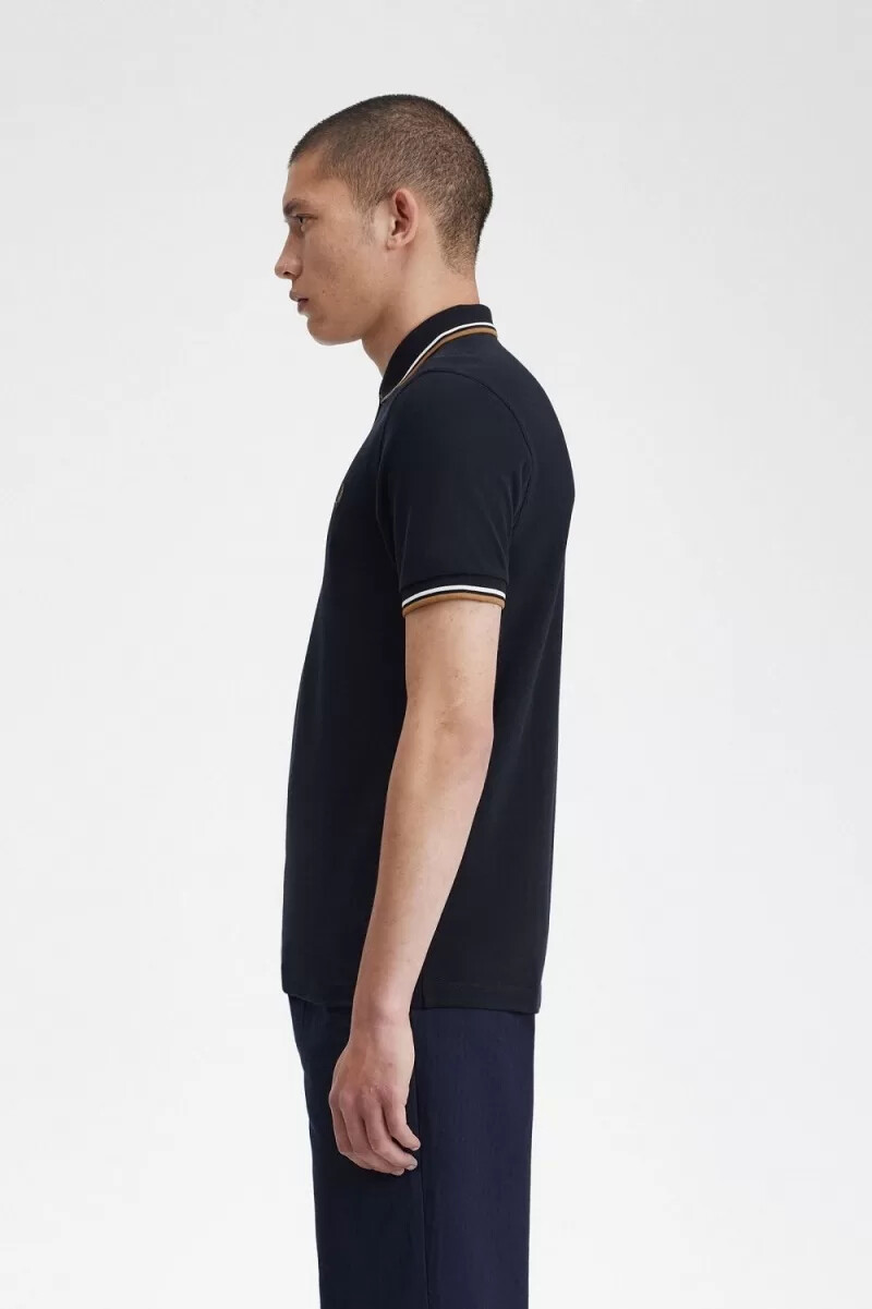 camisa fred perry m3600 para hombre azul marino blanco nieve y marrón