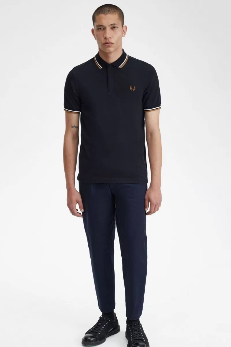 camisa fred perry m3600 para hombre azul marino blanco nieve y marrón