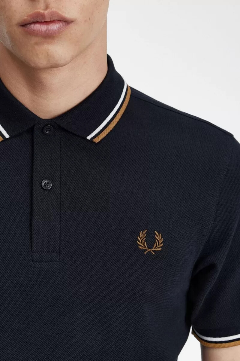 camisa fred perry m3600 para hombre azul marino blanco nieve y marrón