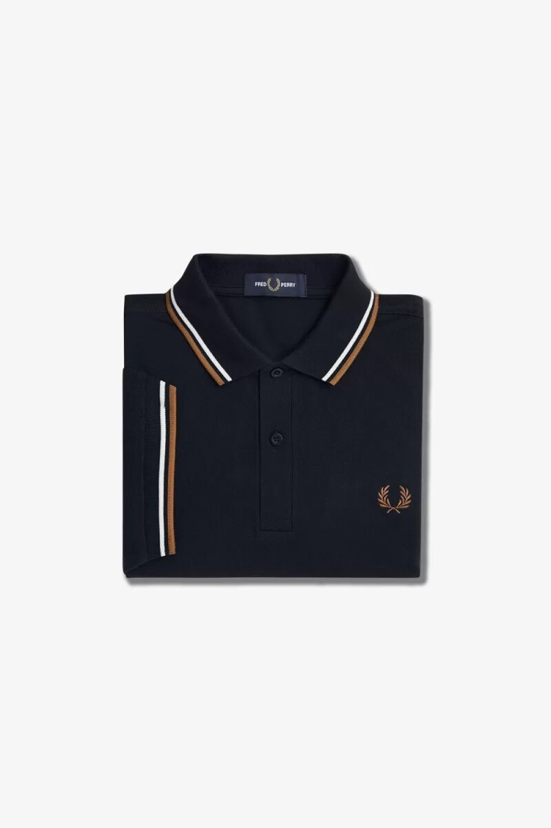 camisa fred perry m3600 para hombre azul marino blanco nieve y marrón