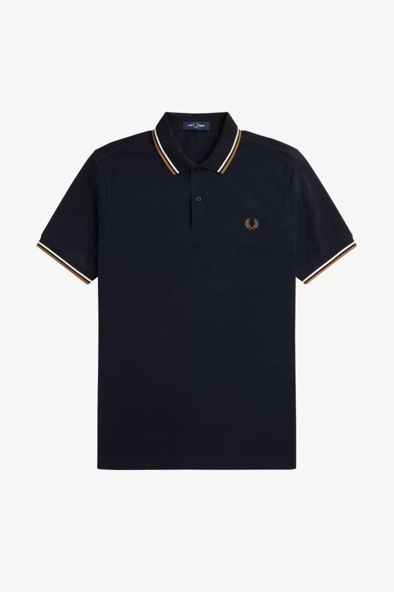 camisa fred perry m3600 para hombre azul marino blanco nieve y marrón