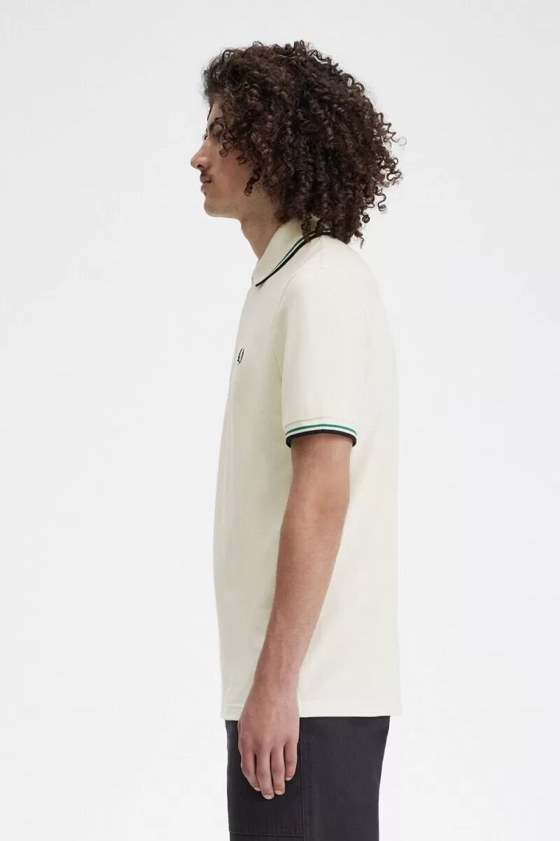 camisa fred perry m12 para hombre beige claro verde negro