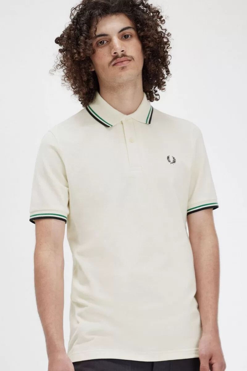camisa fred perry m12 para hombre beige claro verde negro