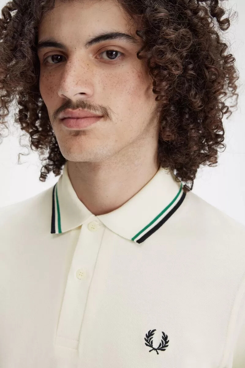 camisa fred perry m12 para hombre beige claro verde negro