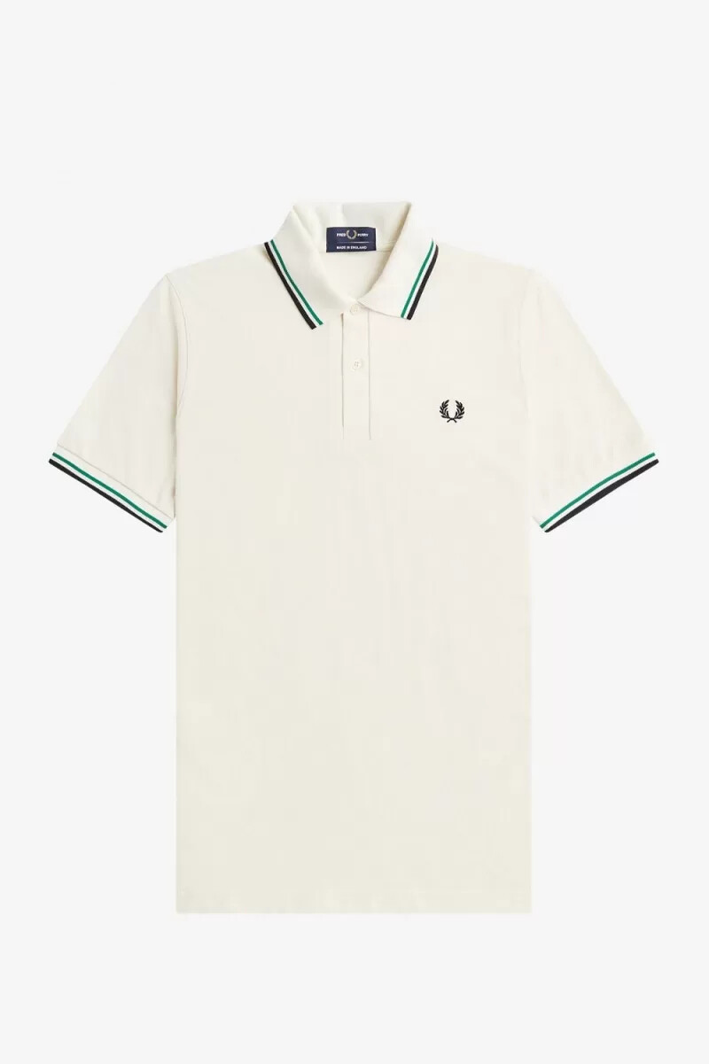 camisa fred perry m12 para hombre beige claro verde negro