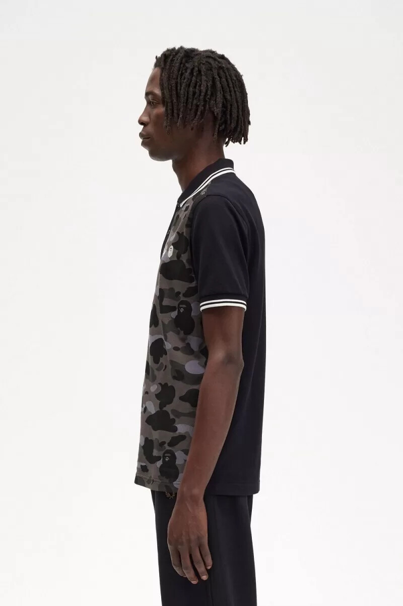 camisa de camuflaje negra para hombre de fred perry