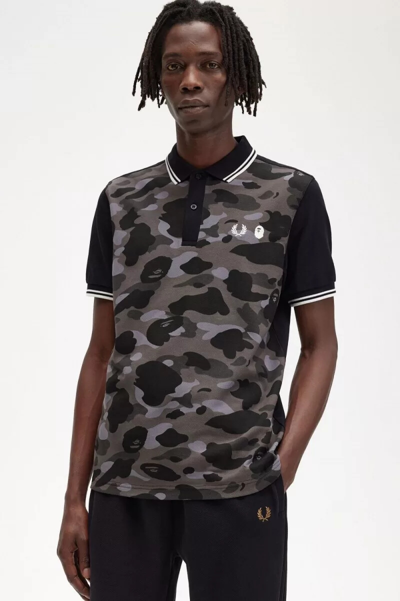 camisa de camuflaje negra para hombre de fred perry