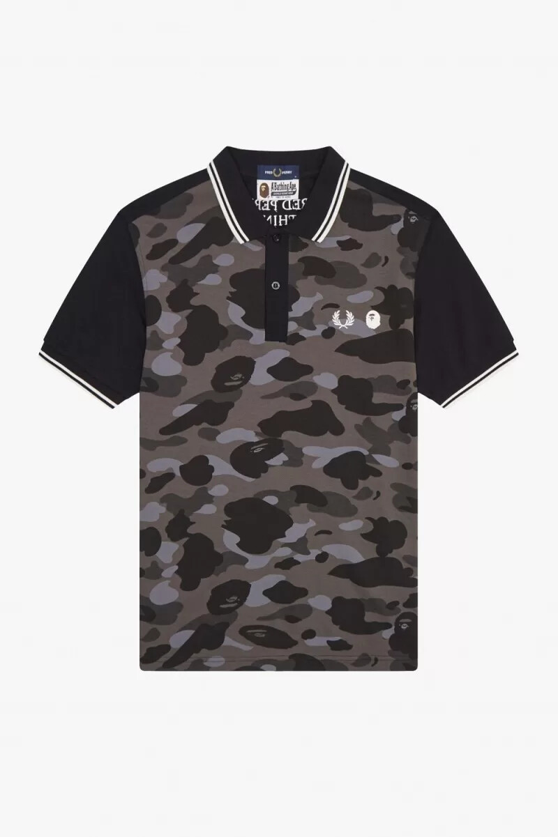camisa de camuflaje negra para hombre de fred perry