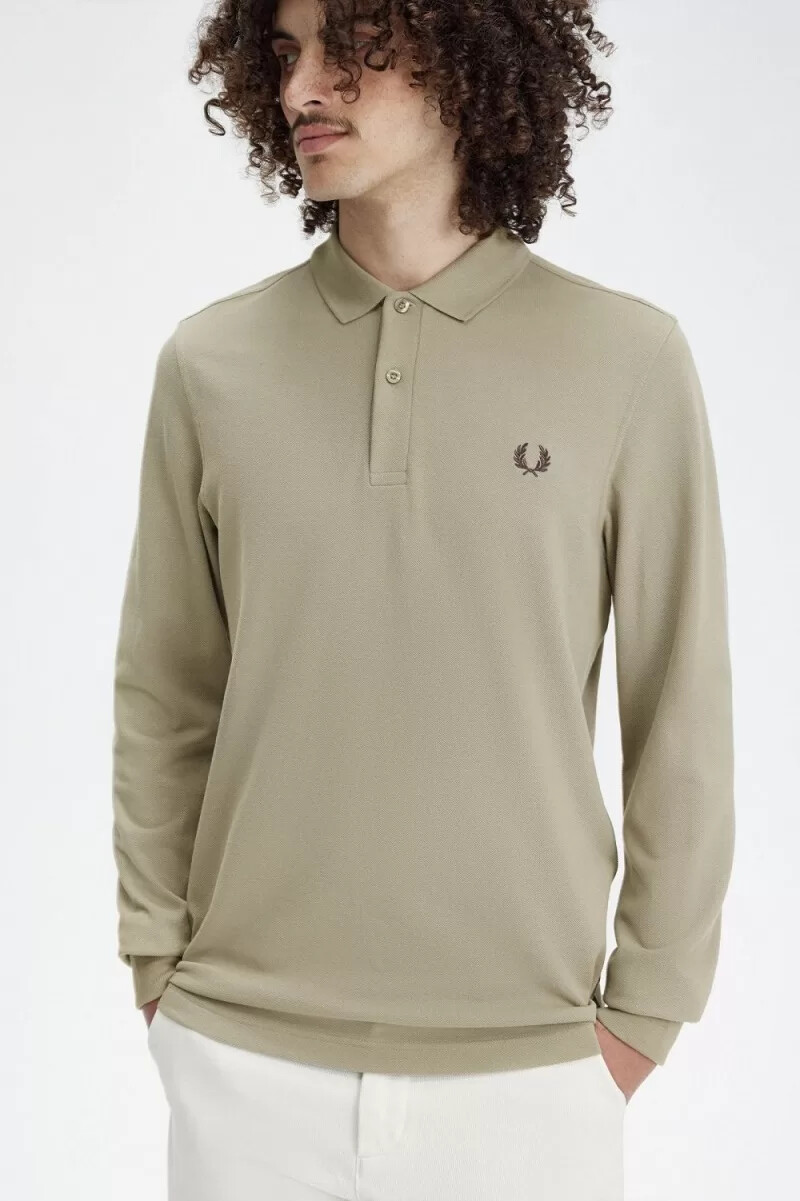 camisa fred perry m6006 para hombre gris cálido rojo oscuro