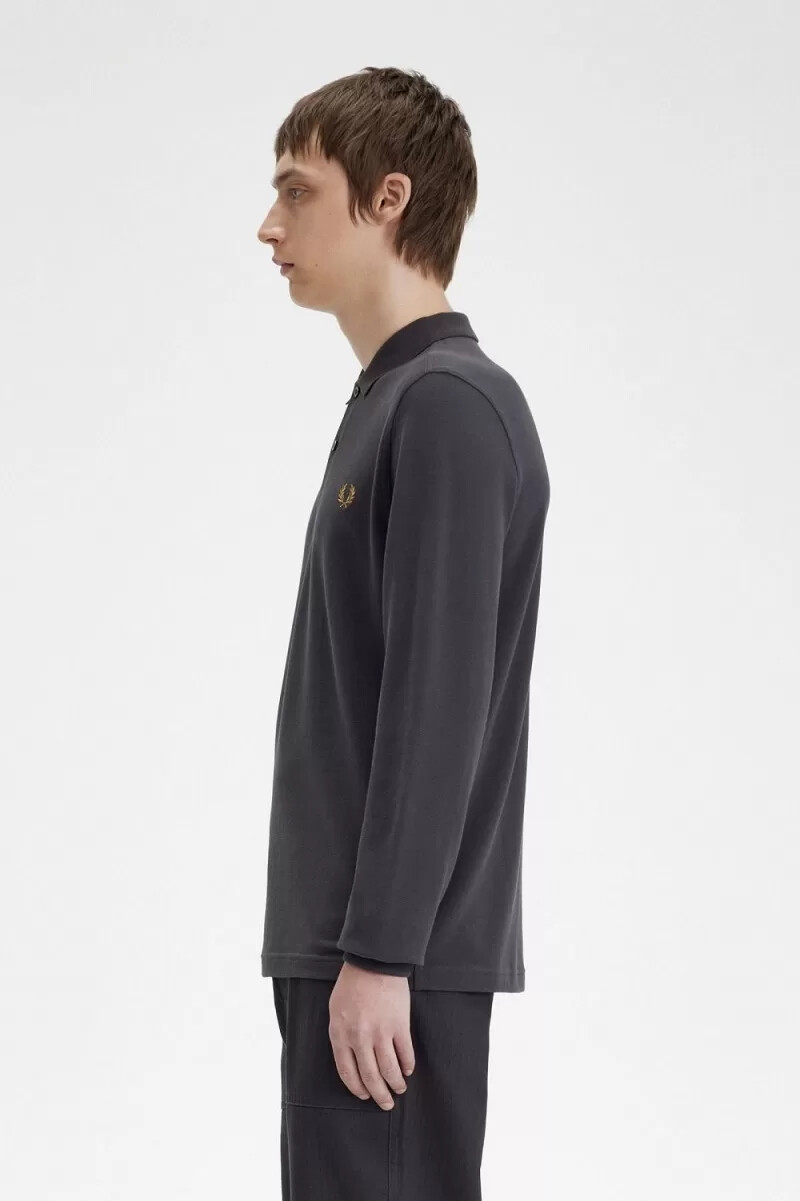 camisa fred perry m6006 para hombre color gris ancla y café oscuro