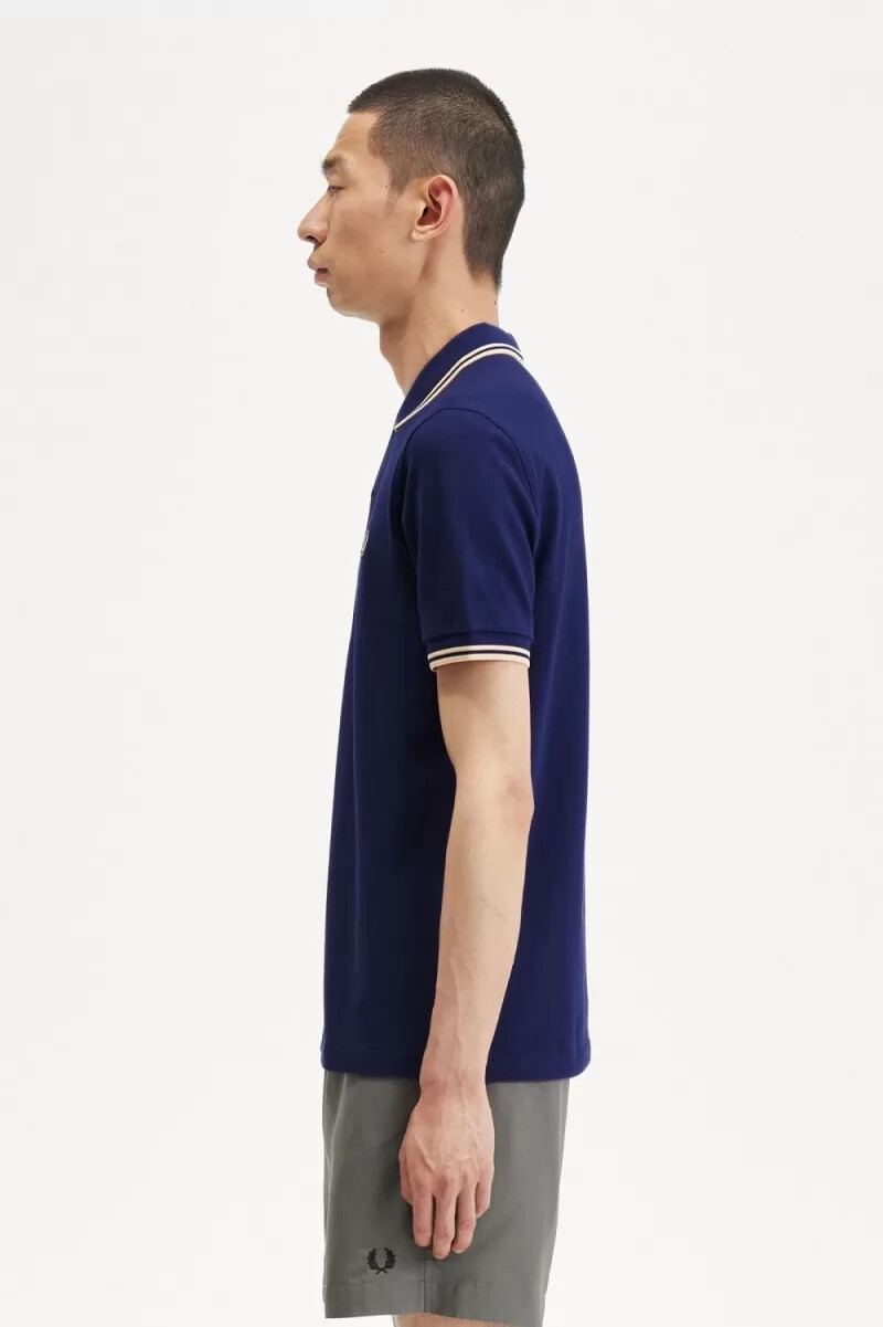 camisa fred perry m3600 para hombre color azul marino francés crema aguamarina crema aguamarina
