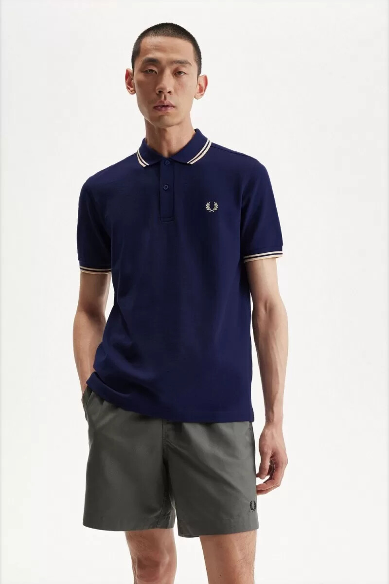 camisa fred perry m3600 para hombre color azul marino francés crema aguamarina crema aguamarina