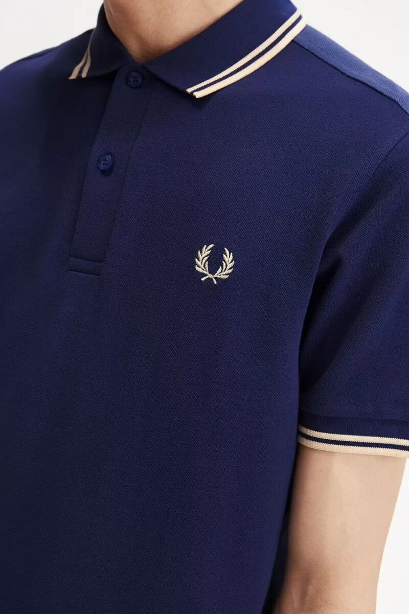 camisa fred perry m3600 para hombre color azul marino francés crema aguamarina crema aguamarina