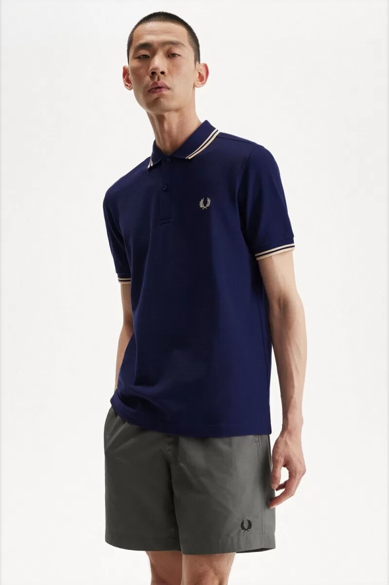 camisa fred perry m3600 para hombre color azul marino francés crema aguamarina crema aguamarina