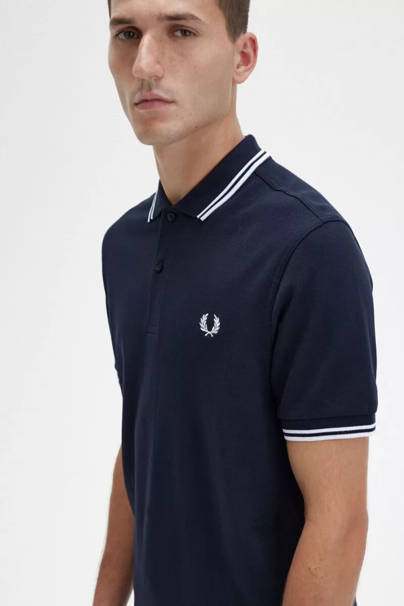 camisa fred perry m3600 para hombre azul marino y blanco