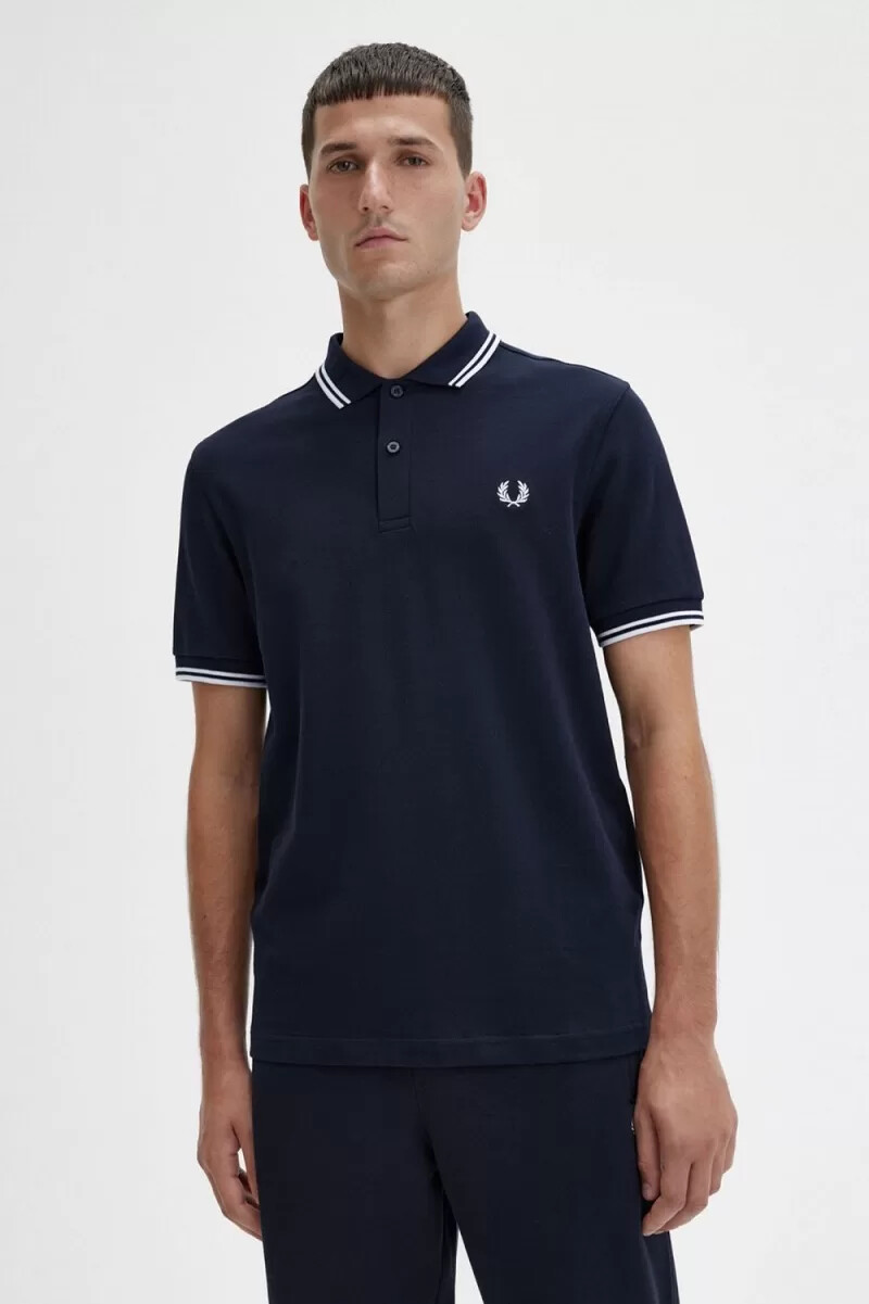 camisa fred perry m3600 para hombre azul marino y blanco