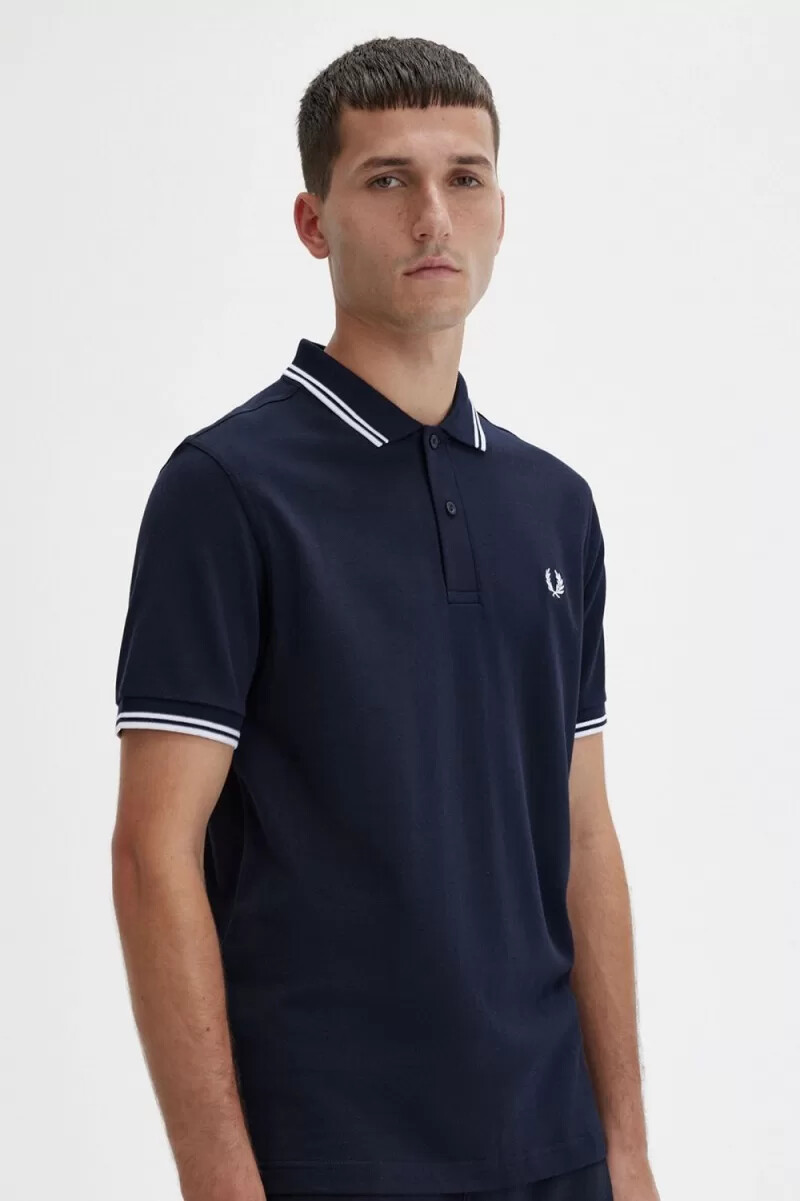 camisa fred perry m3600 para hombre azul marino y blanco
