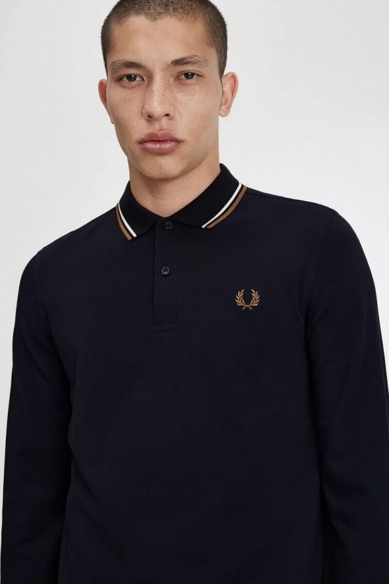 camisa fred perry m3636 para hombre azul marino blanco nieve y marrón