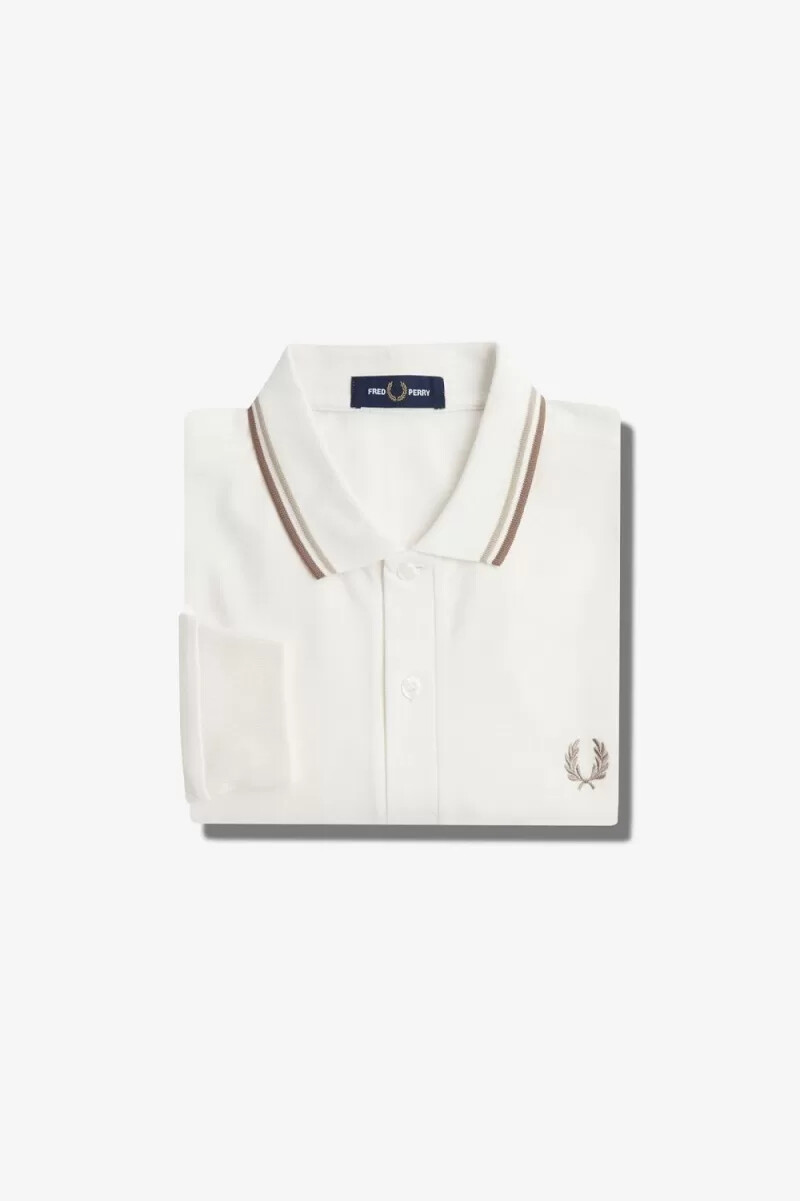 camisa fred perry m3636 para hombre color blanco nieve y verde avena