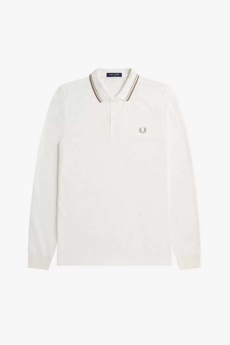 camisa fred perry m3636 para hombre color blanco nieve y verde avena