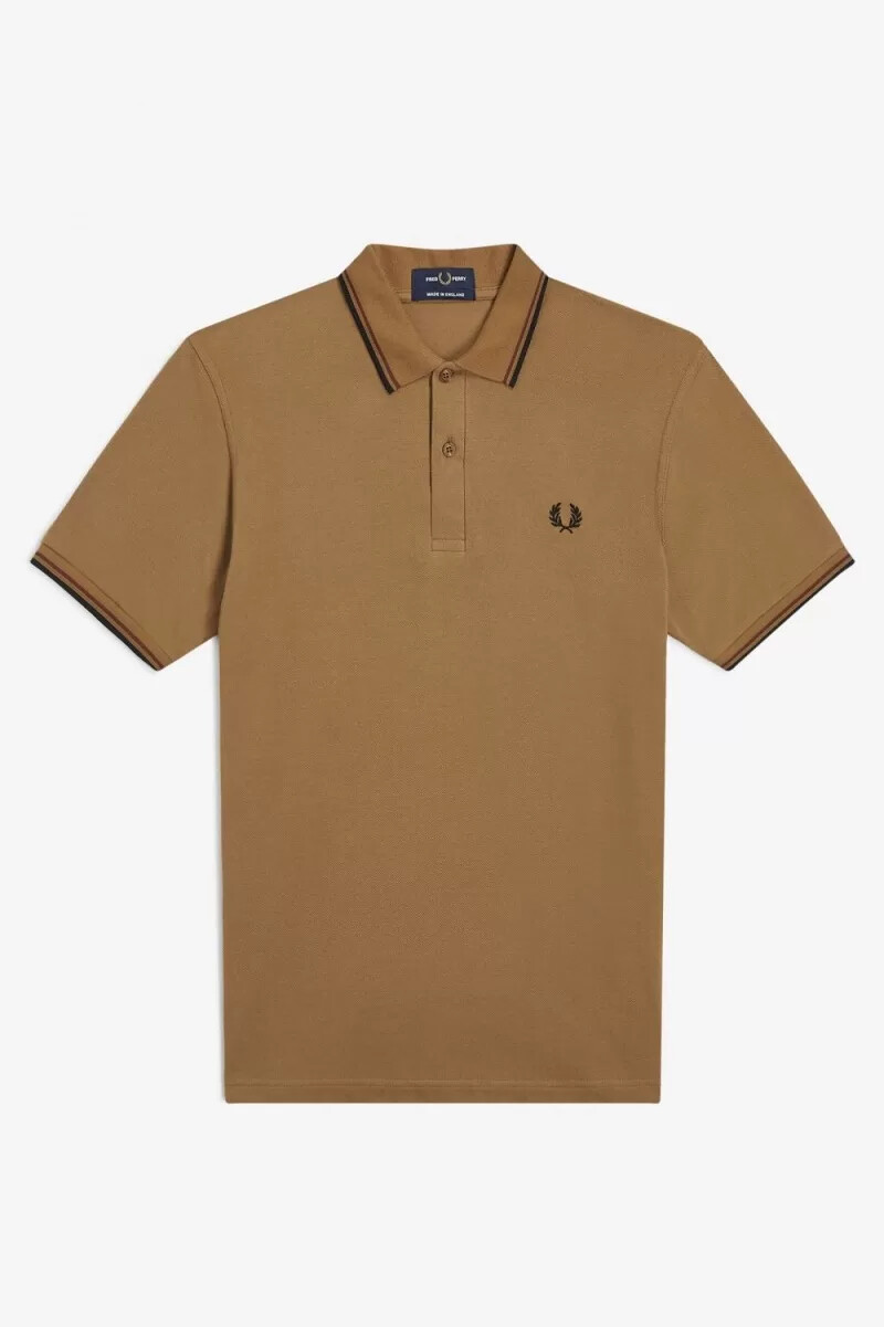 camisa fred perry m12 para hombre color café oscuro whisky marrón y negro