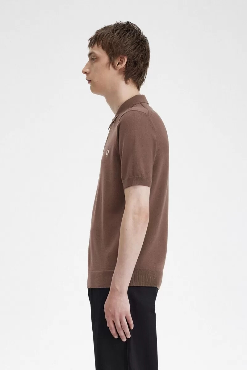 camisa clásica de punto fred perry para hombre en rojo oscuro