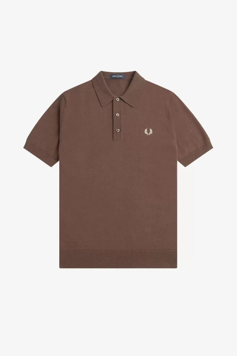 camisa clásica de punto fred perry para hombre en rojo oscuro