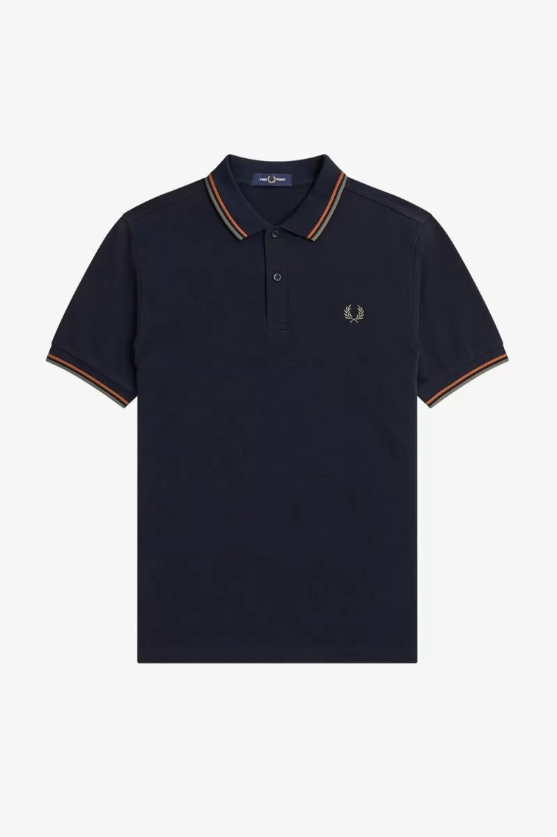 camisa fred perry m3600 para hombre color azul marino marrón y verde campo