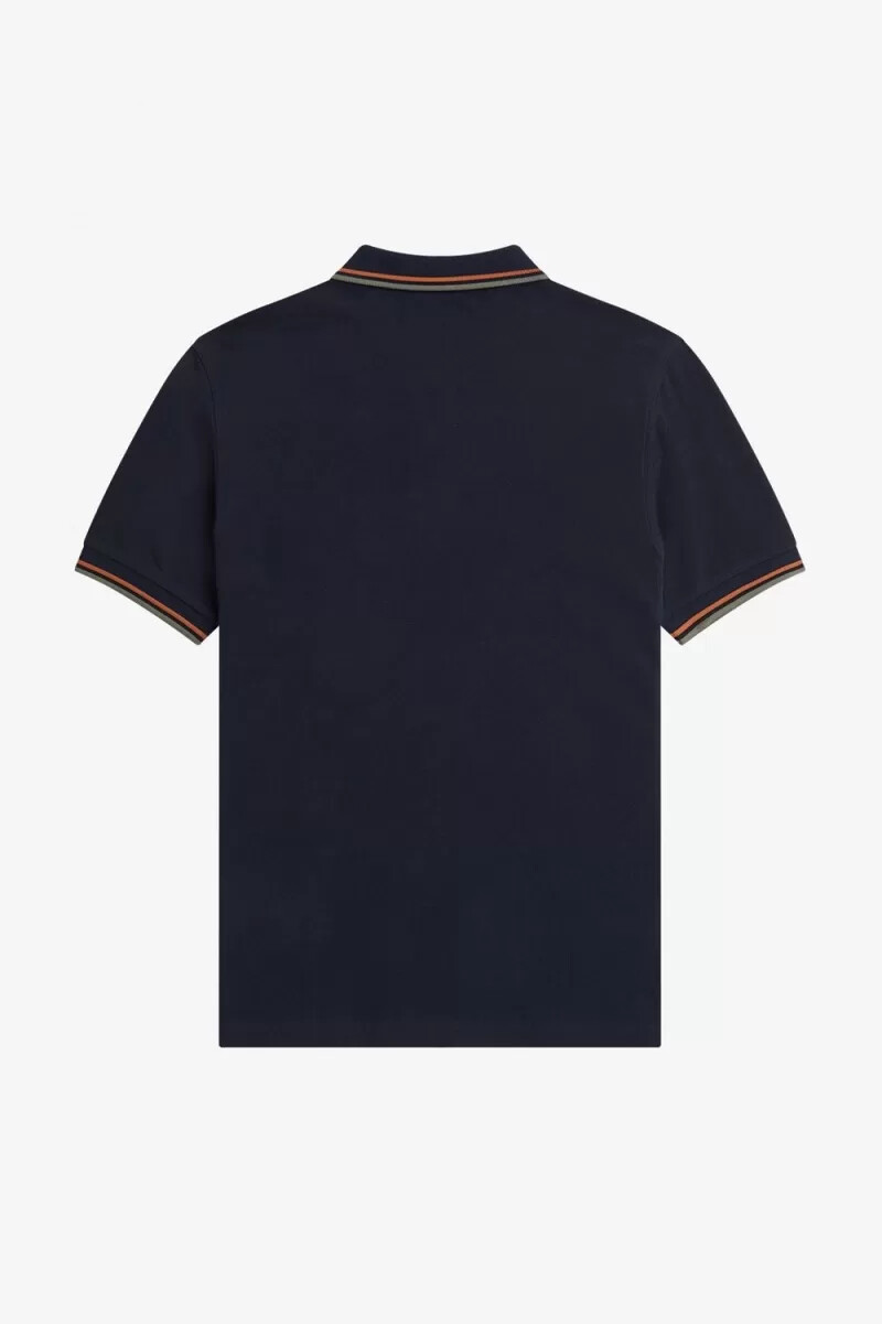 camisa fred perry m3600 para hombre color azul marino marrón y verde campo