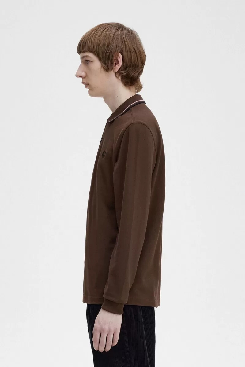 camisa fred perry m3636 para hombre color tabaco quemado rosa oscuro y negro