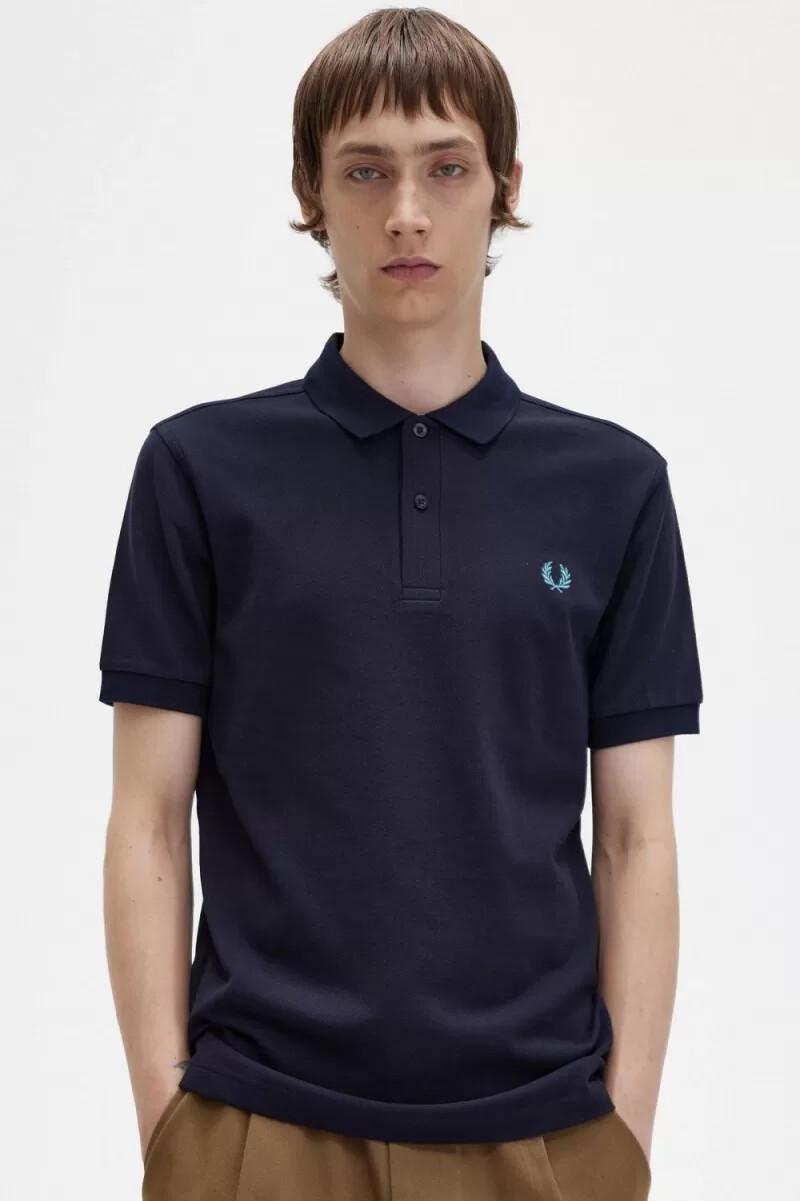 camisa fred perry m6000 para hombre color azul marino y menta intenso