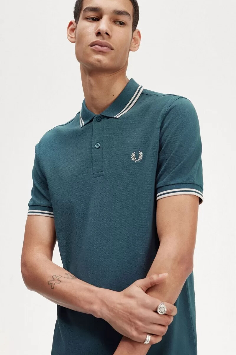 camisa fred perry m3600 para hombre azul petróleo menta claro