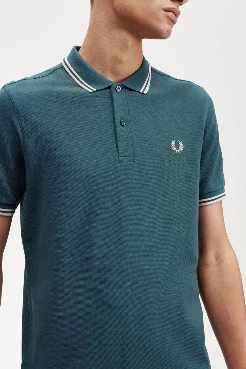 camisa fred perry m3600 para hombre azul petróleo menta claro