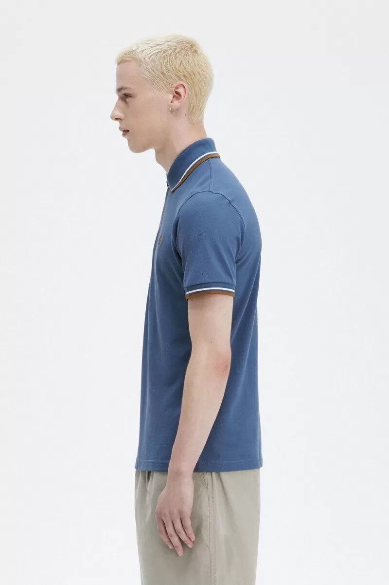 camisa fred perry m12 para hombre azul medianoche beige café oscuro