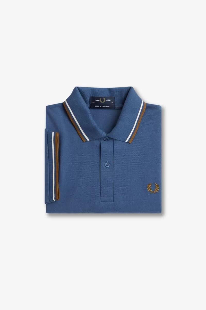 camisa fred perry m12 para hombre azul medianoche beige café oscuro