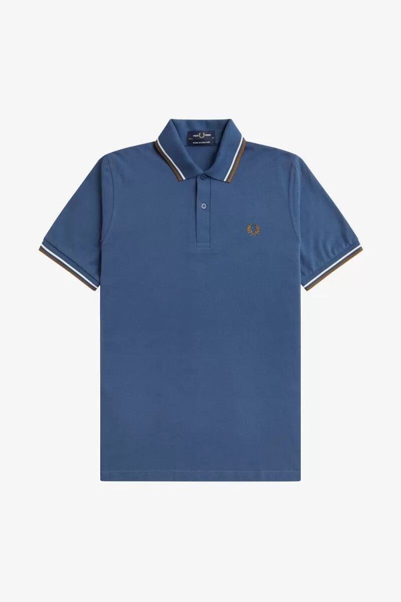 camisa fred perry m12 para hombre azul medianoche beige café oscuro