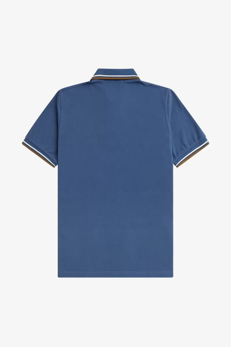 camisa fred perry m12 para hombre azul medianoche beige café oscuro