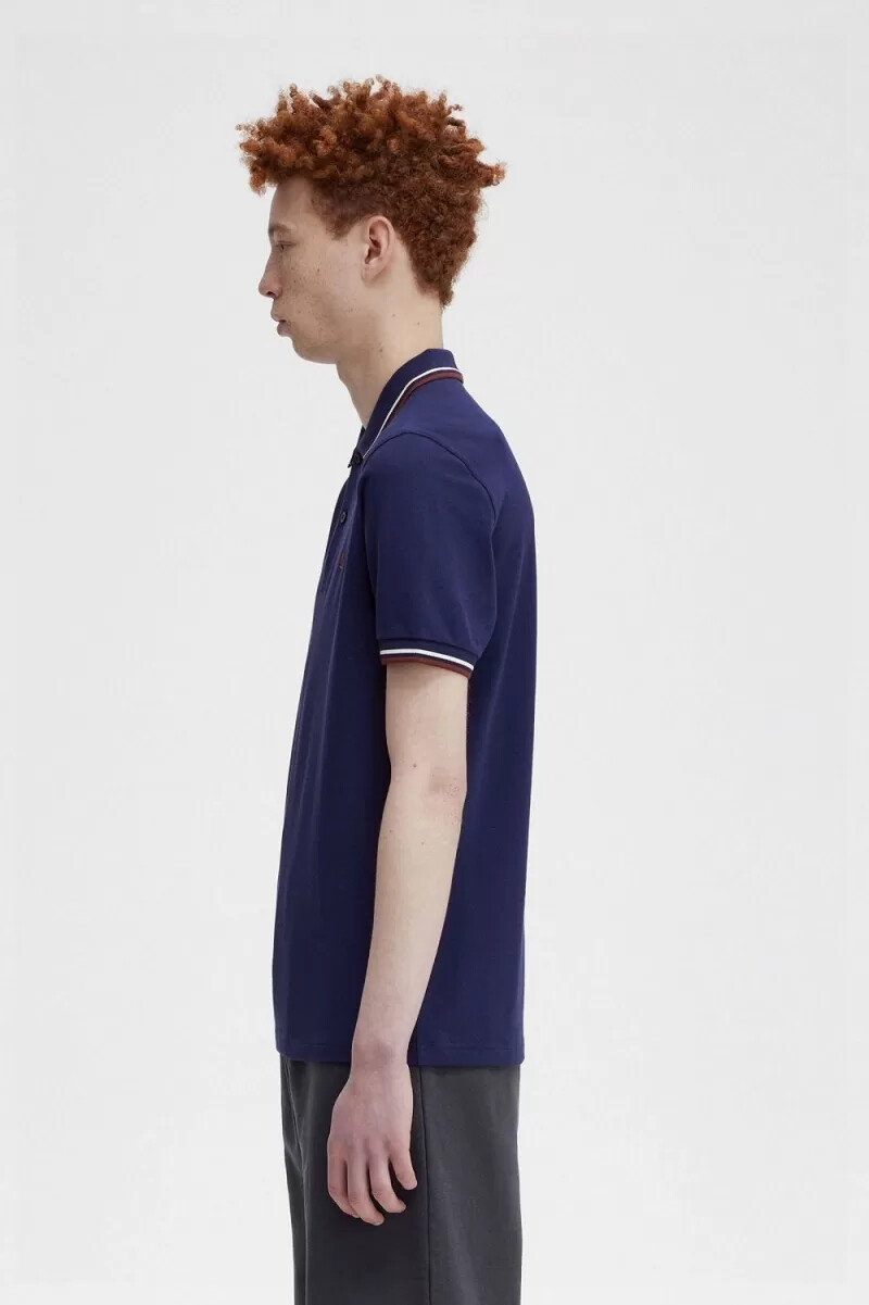 camisa fred perry m3600 para hombre color azul marino beige y marrón whisky