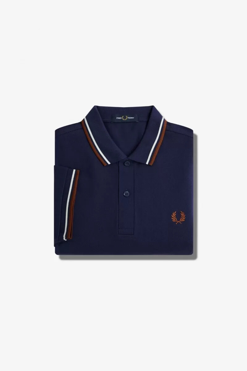camisa fred perry m3600 para hombre color azul marino beige y marrón whisky
