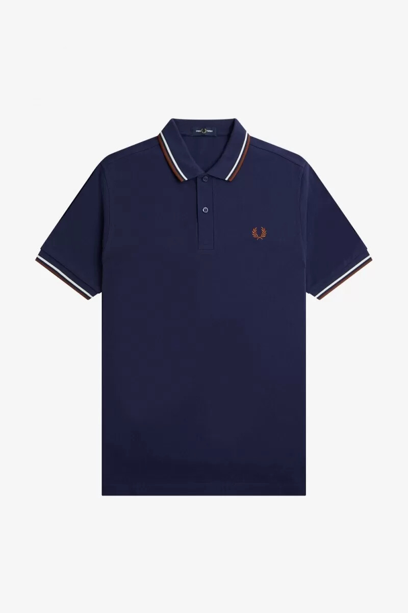 camisa fred perry m3600 para hombre color azul marino beige y marrón whisky