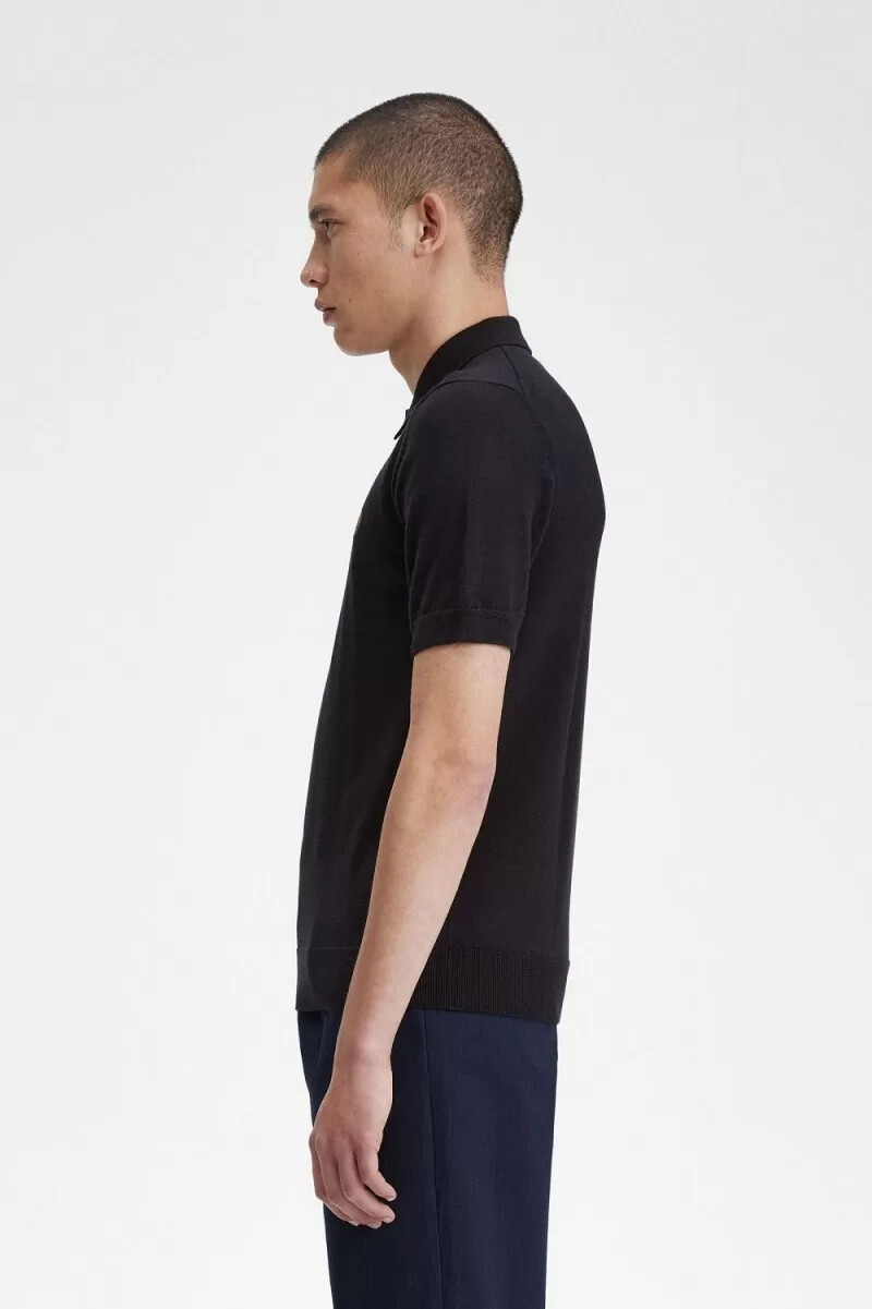 camisa clásica de punto fred perry para hombre azul marino